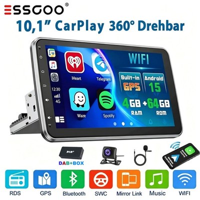 DAB+ 4+64GB Carplay Android Autoradio GPS Navi Kam 1 DIN 360° Drehbar Bildschirm