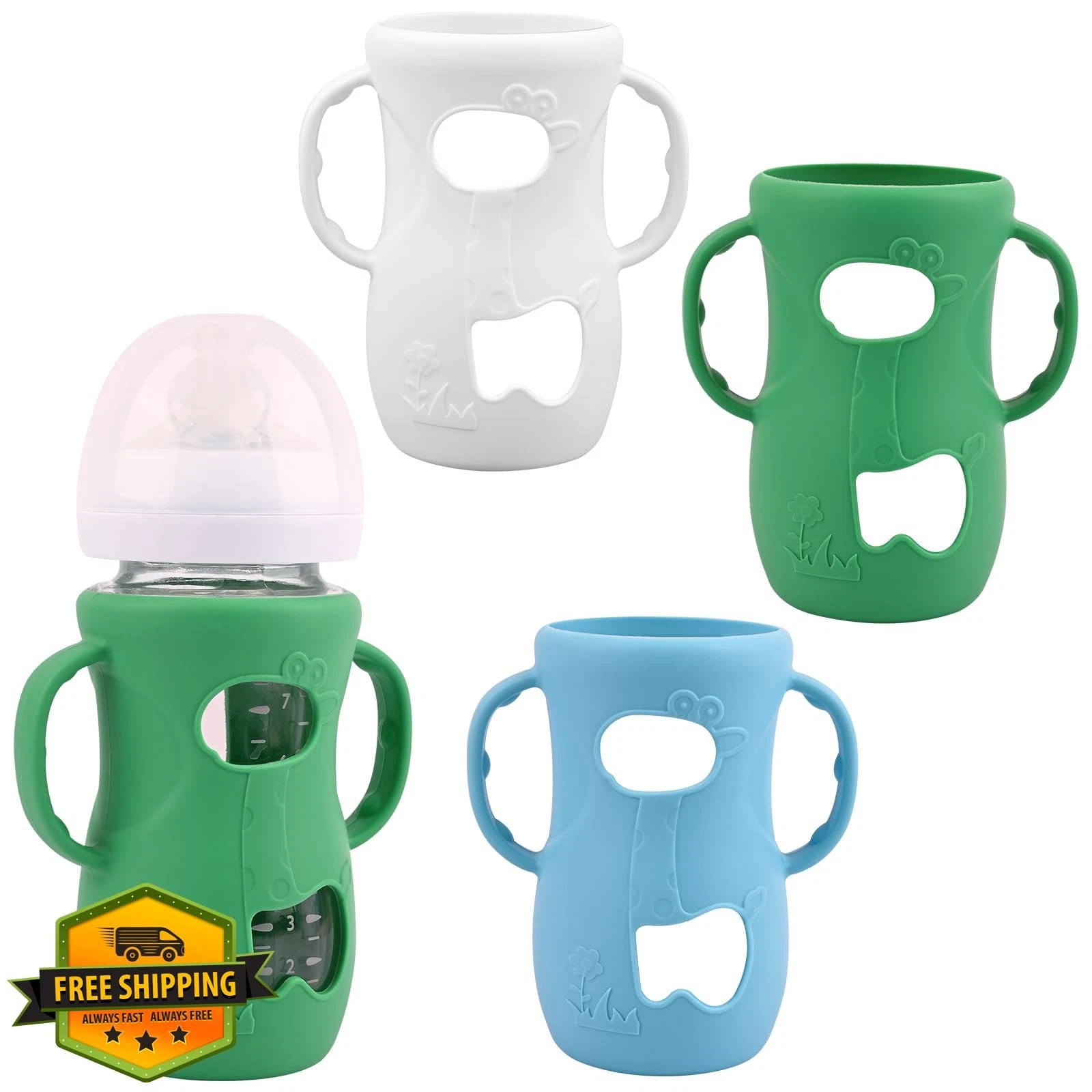 HUAKENER Silicone Sleeves Avent Natural 8oz 3 Pack White Green Blue