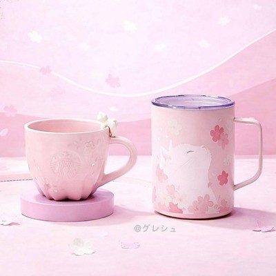 Korea Limited Starbucks Sakura Momo Cat Mug Tumbler Set