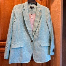 Women's Talbots Teal and Ivory Herringbone Lined Blazer Size 16