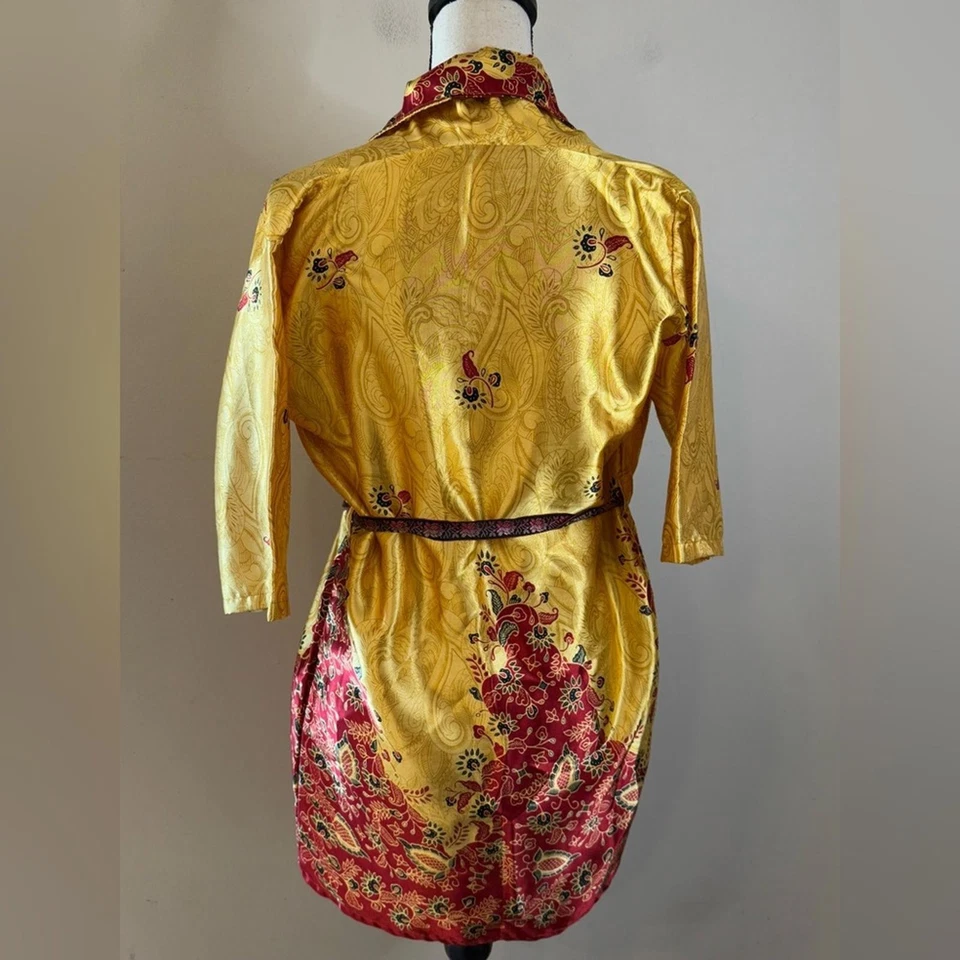 Rosa Indah Satén Mini Bata Amarillo Oro Rojo Patrón Floral Cinturón Ligero Talla 2 Foto 2 de 4