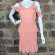 Everly Peach Coral Cold Shoulder Ruffle Mini Dress Small Made in USA Pastel Sun