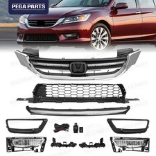 For 2013-2015 Honda Accord Chrome Front Grille Set W Fog Light Lower Grille
