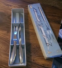 Set coltello e forchetta intaglio acciaio inox vintage in scatola made in Japan