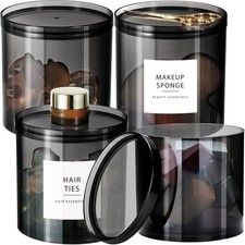4-Pack Large 20oz Black Stackable Qtip Holder - Translucent Apothecary Jars