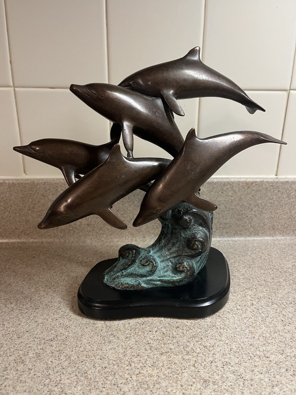 Bronze Sculpture Pod Of 5 Dolphins Seascapes Waves Figurine