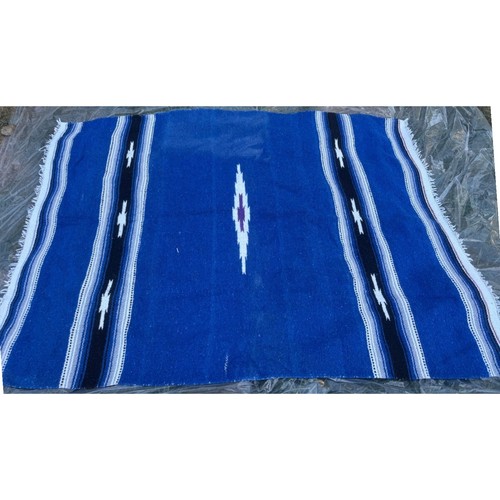 Vintage Mexican Blanket Serape Cobalt Blue Falsa Throw Rug Southwest Decor - Picture 3 of 3