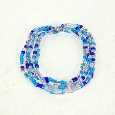 Blue Clear Seed Bead Stretch Bracelet Multi Strand Peasant Layered Summer Beach