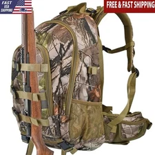 40L Waterproof Camouflage Hunting Backpack W/ Rifle Holder & Rain Cover Durable