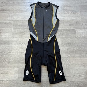 Sugoi Pro Fit Mens Triathlon Suit Gray Black Padded Cycling Skinsuit Medium