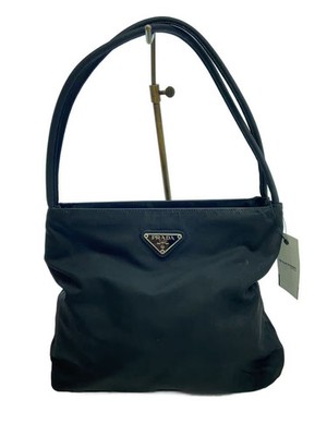 PRADA Triangle Logo Plate Tote Bag Nylon BLK