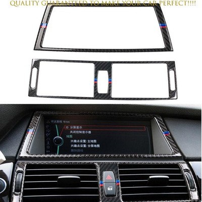 For BMW E70 E71 X5 X6 Carbon Fiber M Stripe Trim Navigation Panel +Air Condition