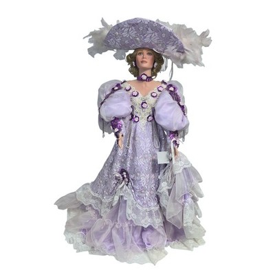 Rustie Joline Porcelain 39 inch Doll beaded Purple Gown Feathered Hat Collector