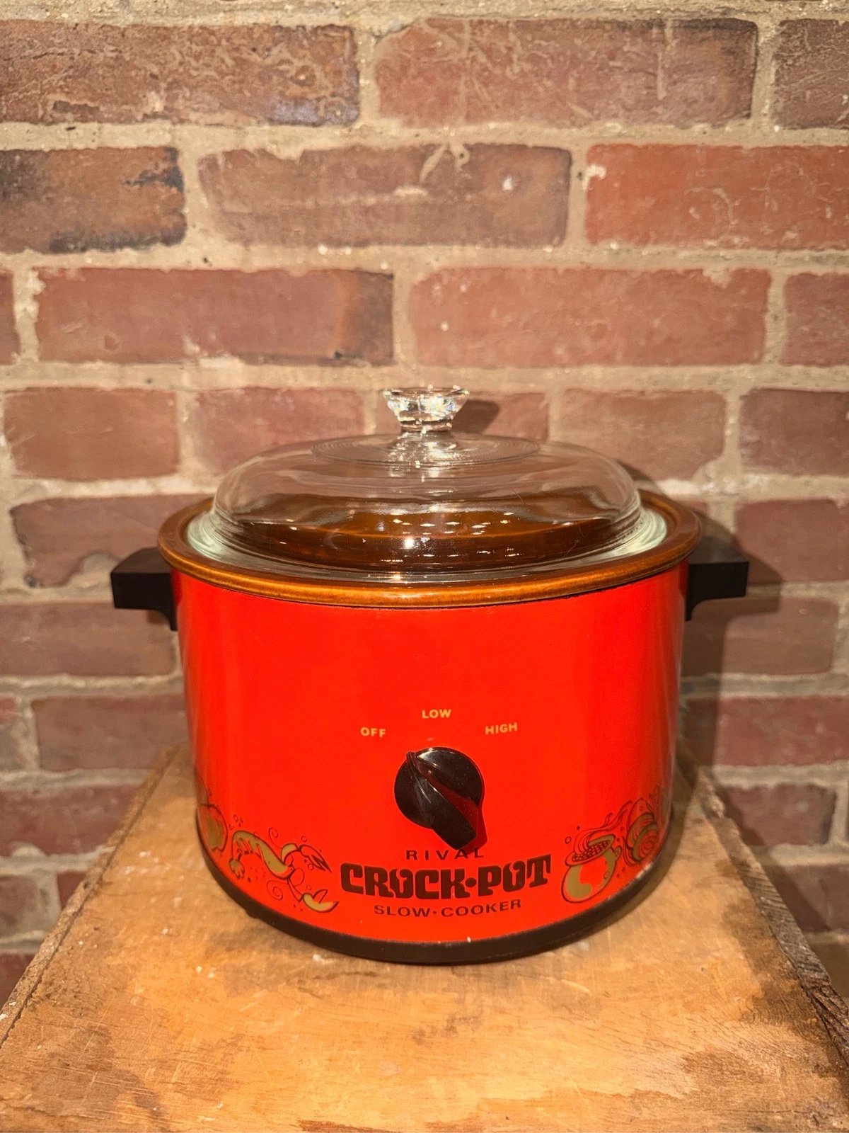 Rival Crock Pot 3.5 Qt 3100/2 Flame Orange Glass Lid Tested Decorated Shell