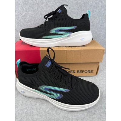 Skechers GO RUN FAST Black Aqua Athletic Running Shoes Women's 6.5