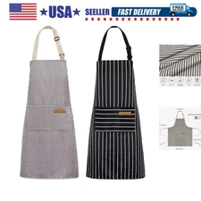 2 Pack Kitchen Cooking Aprons, Adjustable Bib Soft Chef Apron with 2 Pockets ...