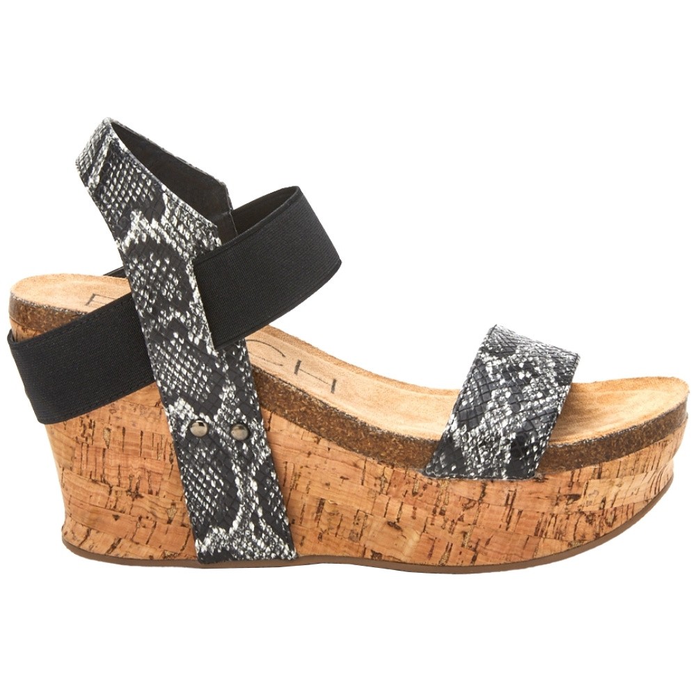 BEACH by Matisse Point Break Snake Print Platform Wedge  Womens Black Casual San