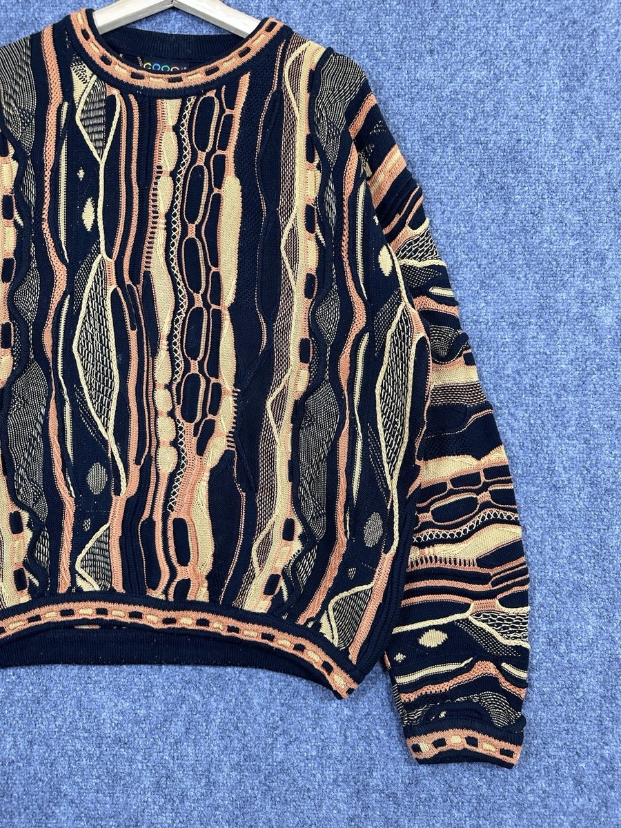 Vintage COOGI 3D-Knit Sweater Black Orange Rare Sz L Wool Cosby