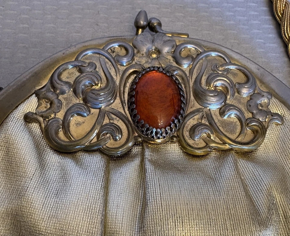 50s Vintage Gold Lame’ Jeweled Evening Bag Harry Levine HL USA Purse Kiss Clasp - Image 2 of 4