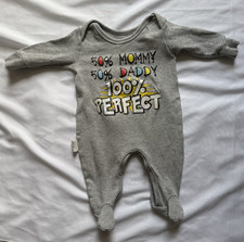 Grey Baby Babygrow 0–3M Long Sleeve Footed "50% Mommy 50% Daddy"