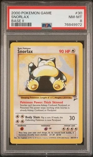 2000 Pokemon Base Set 2 II #30 Snorlax PSA 8 NM-MT