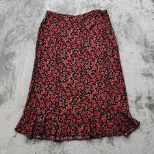 Vintage Christopher  Banks Skirt Womens 12 Black Red Floral A-Line Ruffle Hem