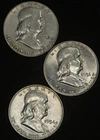 1951-D AU/UNC, 1952-S XF, 1954-D AU FRANKLIN HALF DOLLARS