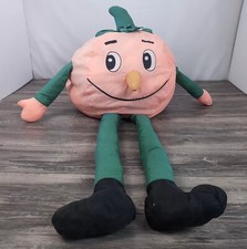 Vtg Oversized anthropomorphic Pumpkin Plush Halloween Decoration Nylon Parachute