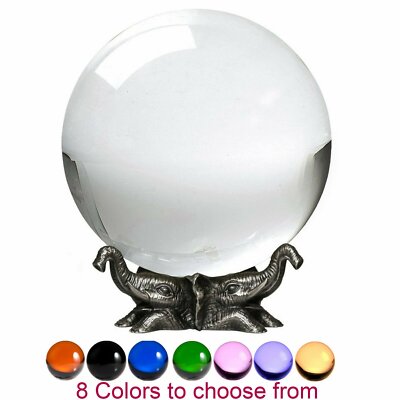 8in Crystal Ball Sphere for Feng Shui, Meditation, Decor, with Elephant Stand.
