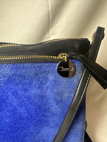 Clare V Gosee Black And cobalt blue Shoulder Crossbody Suede Leather Purse - Picture 2 of 13