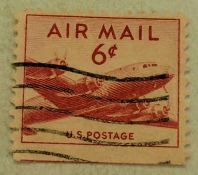 United States Postage ~ AIR MAIL ~ Red 6₵ Cent Stamp ~ Cancelled