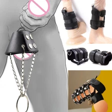 Male Real Leather Ball Stretcher Chastity Sleeve Cage Scrotum Rings Binding