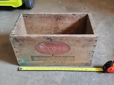 Vintage Large Wooden Box Cross Upholstery Setrilized Tacks Made In U.S.A.