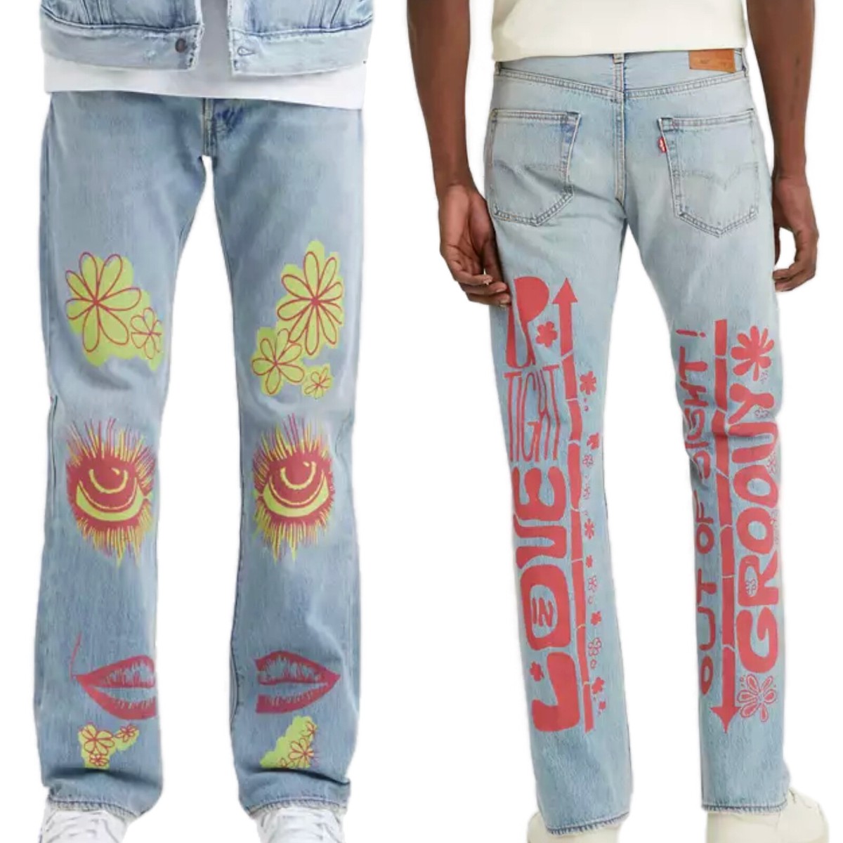 Levi's PREMIUM Original 501 Straight Jeans- NEW- $128-Levis Painted Hippie denim View 2