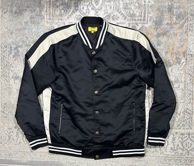 Five Four Poggy The Men s Size L Satin Bomber Jacket Varsity Snap Black