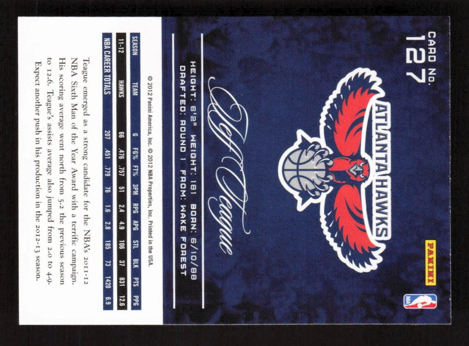 2012-13 Panini Prestige #127 Jeff Teague Atlanta Hawks - Image 2 of 2