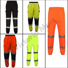 Hi Vis Viz Safety Work Fleece Trousers Jogging Bottoms Joggers Sweat Pants S-5XL