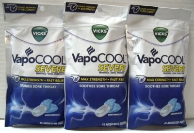 3 Vicks VapoCOOL Severe Soothes Sore Throat, 135 Total Winterfrost Drops