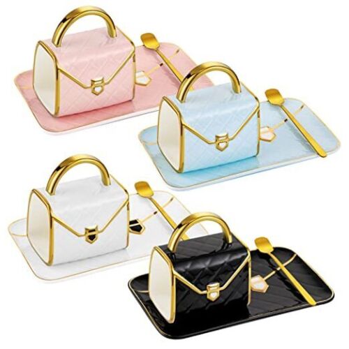 4 Sets Coffee Mug Handbag Shaped Ceramic Tea Cup with Saucer Spoon 10 Classic