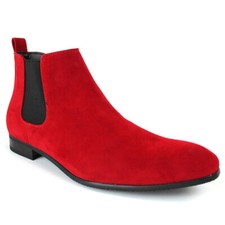 RED Suede Men's Chelsea Boots Ankle Dress Side Zipper Closure Almond Toe  ZARMAN