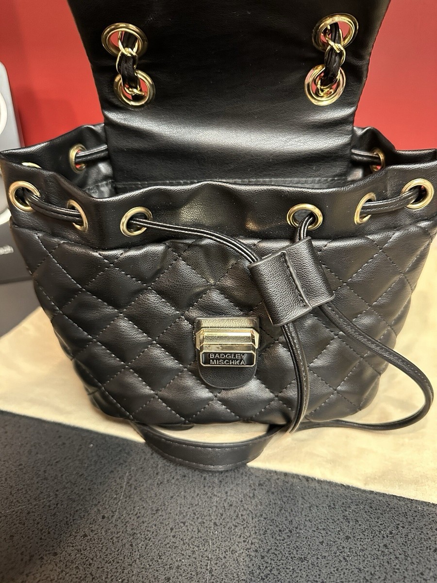 Badgley Mischka Black Quilted Micro Mini Backpack Purse  display picture 3