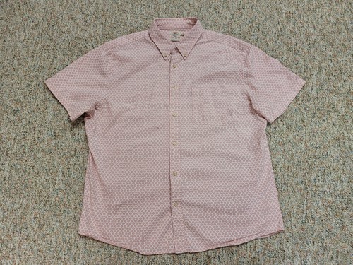 Faherty Hemd Herren 2XL Rosa Geometrisch Button Down Kurzarm Bio Baumwolle