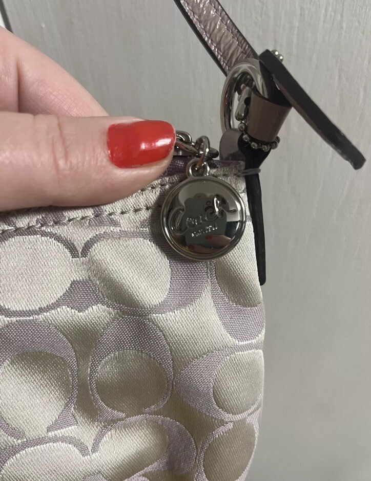 Coach Signature Satin Crossbody Purse Bag Lilac/Lilac Silver
