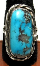 Kingman Turquoise Ring Navajo Size 8 1/2 Sterling Silver Native American 10 Gram