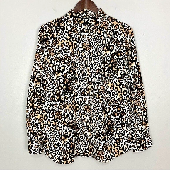 Camisa Talbots Clásica Algodón Leopardo Para Mujer Talla L Botón Delantero Neutro Elegante