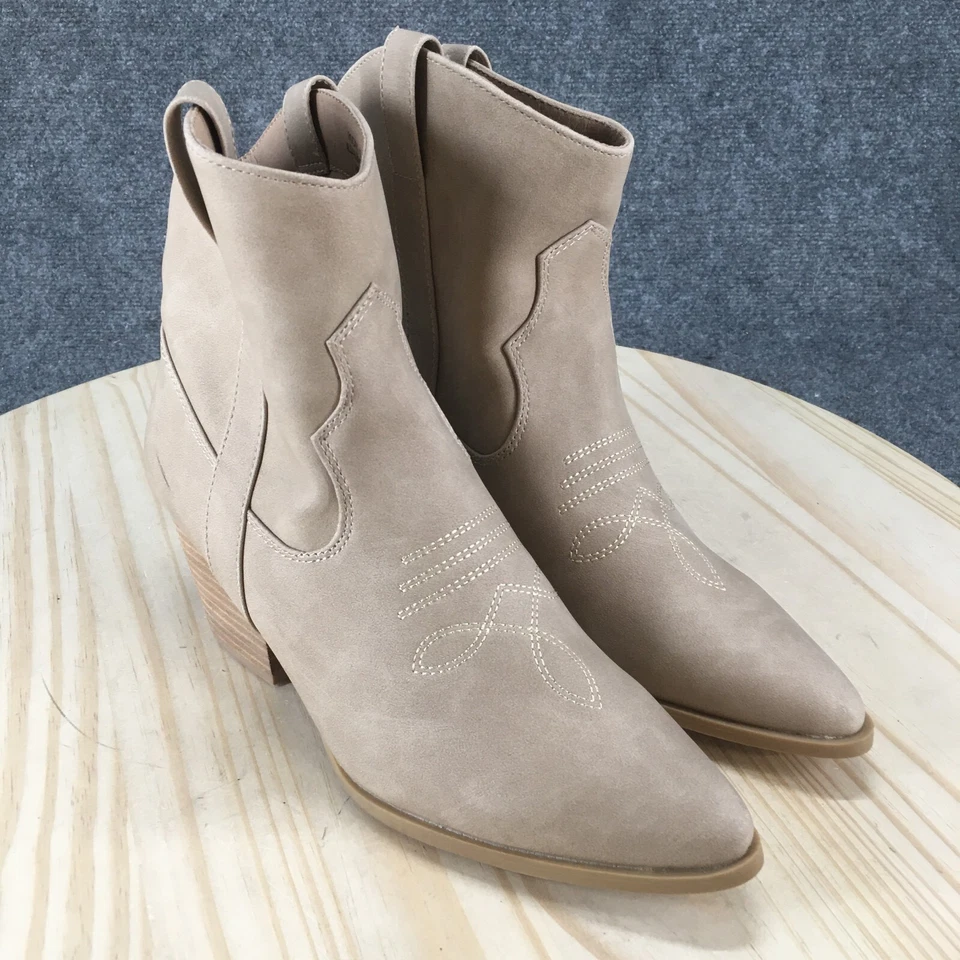 Botas Rachel Zoe Mujer 9.5M Rocky Botín Beige Imitación Cuero Punta Bloque Foto 3 de 4