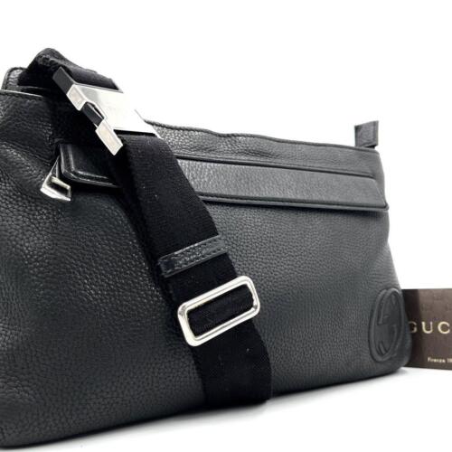Authentic Gucci Body Bag Shoulder Soho Diagonal Interlocking Leather Black Men - Picture 1 of 24