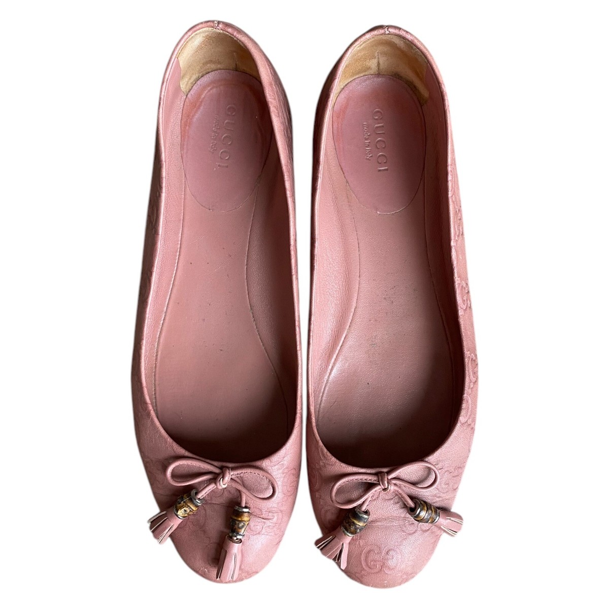 GUCCI Pink Leather GG Monogram Bamboo Tassel Ballet Flats GUCCI Pink Leather GG Monogram Bamboo Tassel Ballet Flats