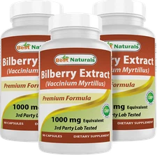 3 Pack Best Naturals Bilberry Extract 1000 mg 90 Capsules