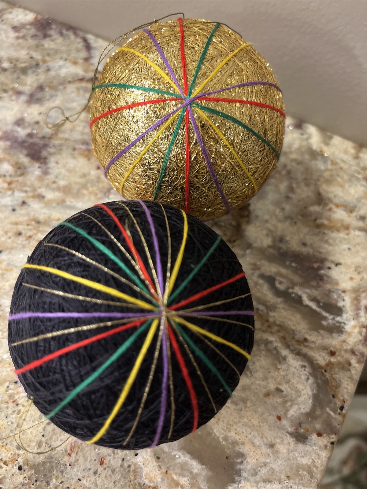 embroidery thread decorated ball set of 2 Ornaments Rainbow | eBay